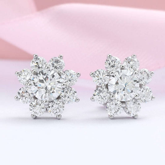 1ct Snowflake Shaped 6.5mm Halo Moissanite Stud Earrings-Black Diamonds New York
