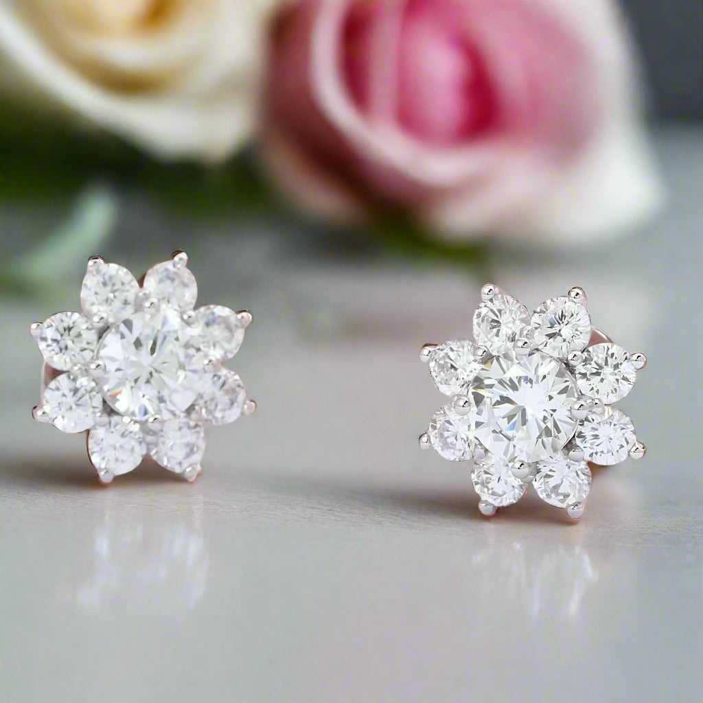 1.0 Ct Snowflake Shaped 6.5mm Halo Diamond Stud Earrings-Black Diamonds New York