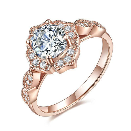 1ct Vintage Art Deco Flower Rose Gold Ring- Black Diamonds New York-Black Diamonds New York