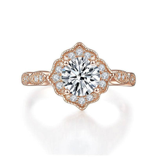 1ct Vintage Art Deco Flower Rose Gold Ring- Black Diamonds New York-Black Diamonds New York