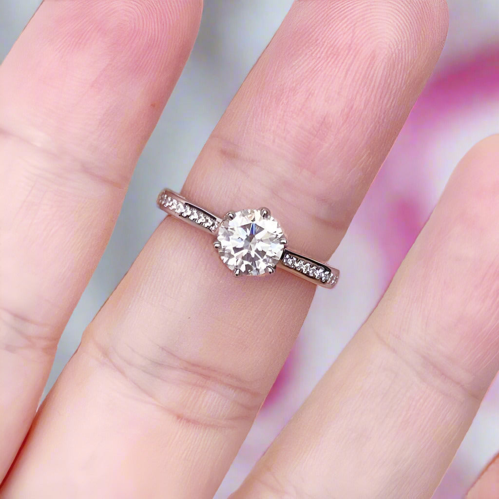 1ct VVS Round Cut Diamond 6 Prong Engagement Ring-Black Diamonds New York