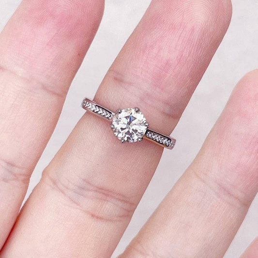 1ct VVS Round Cut Diamond 6 Prong Engagement Ring-Black Diamonds New York