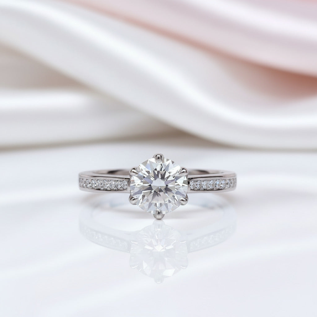 1ct VVS Round Cut Diamond Option 6 Prong Engagement Ring-Black Diamonds New York