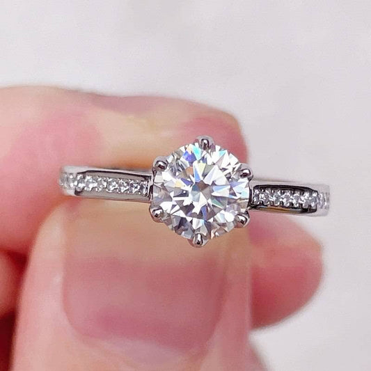 1ct VVS Round Cut Moissanite Diamond 6 Prong Engagement Ring - Black Diamonds New York
