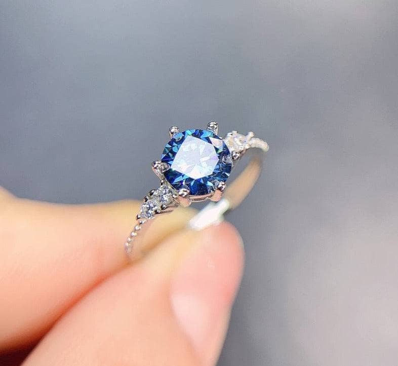 1ct VVS1 Blue Moissanite Classic Engagement Ring-Black Diamonds New York