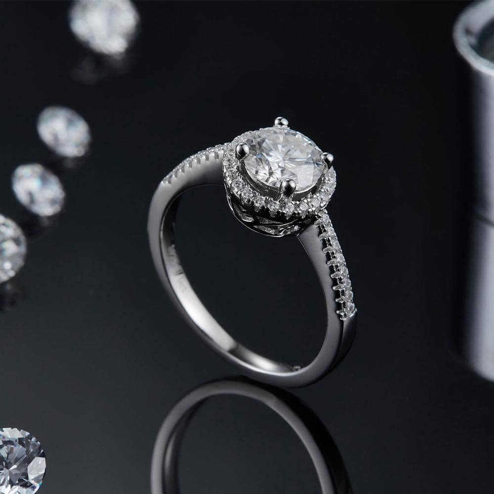 1Ct VVS1 Moissanite Diamond Halo Engagement Ring-Black Diamonds New York