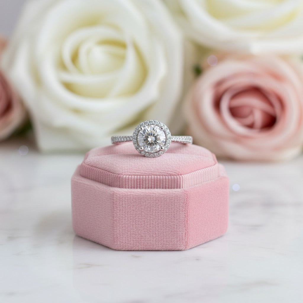 1Ct VVS1 Diamond Halo Engagement Ring-Black Diamonds New York