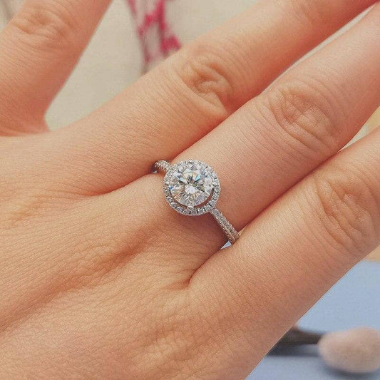 1Ct VVS1 Moissanite Diamond Halo Engagement Ring-Black Diamonds New York