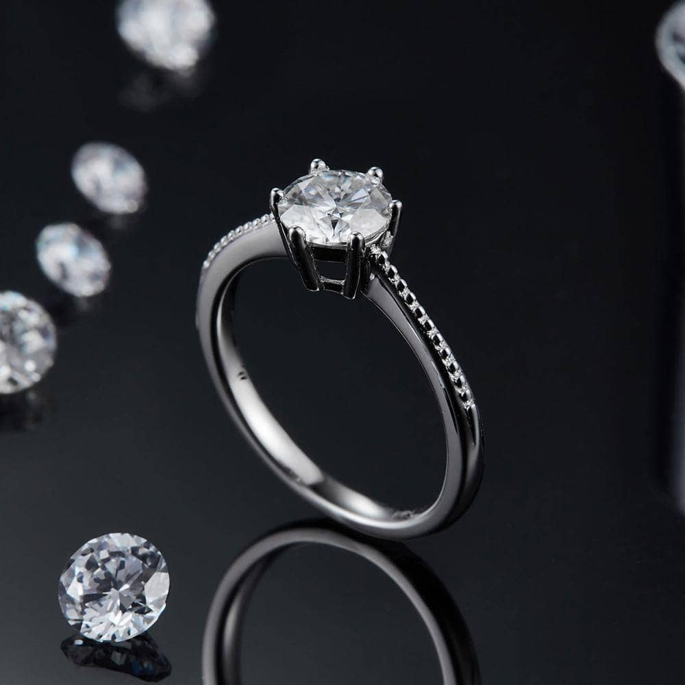 1Ct VVS1 Moissanite Diamond Promise Ring - Black Diamonds New York