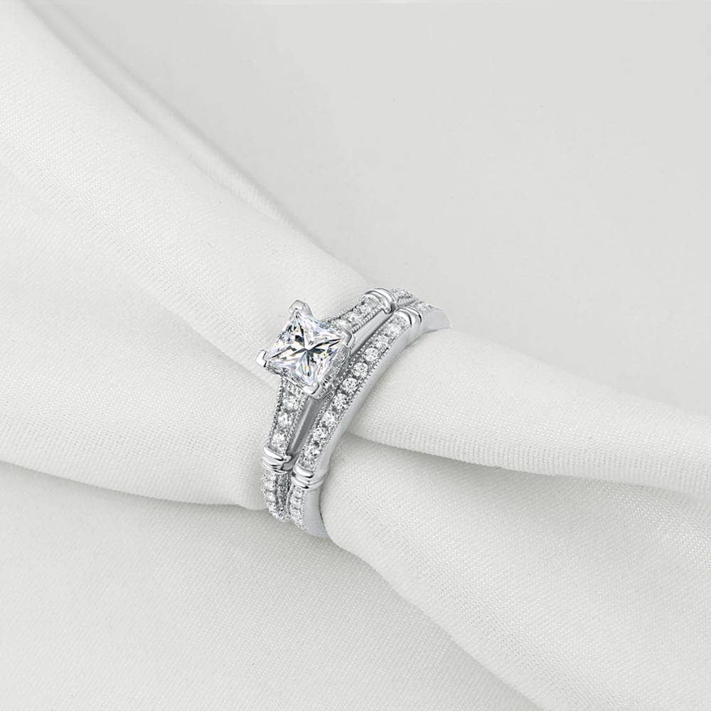 1ct White Princess Cut EVN Stone Ring Set - Black Diamonds New York-Black Diamonds New York