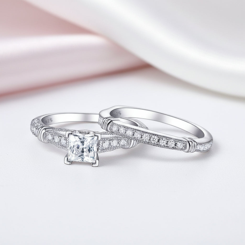 1.0 ct Princess Cut Diamond Option Engagement Ring Set-Black Diamonds New York