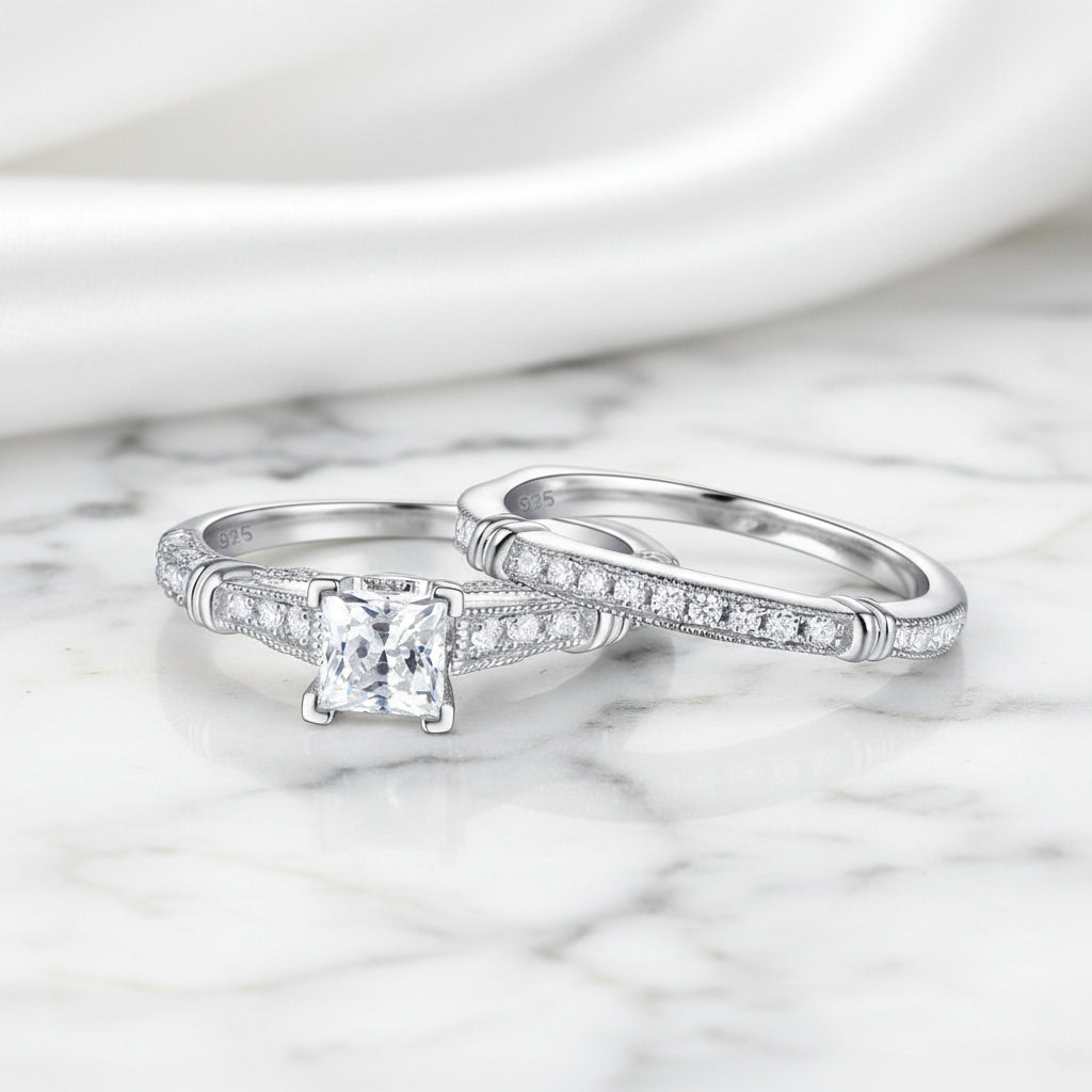 1.0 ct Princess Cut Diamond Option Engagement Ring Set-Black Diamonds New York