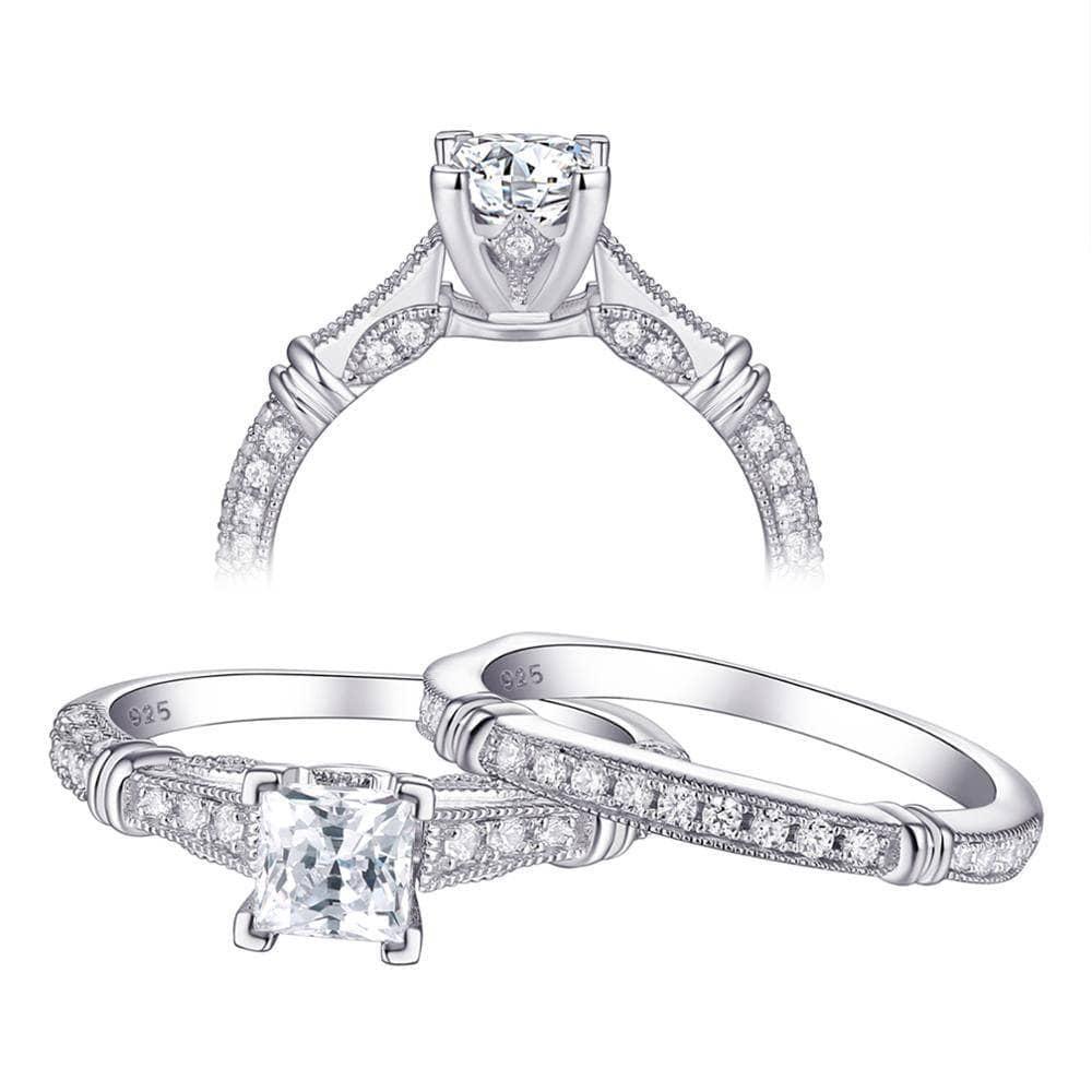 1ct White Princess Cut Created Diamond Ring Set - Black Diamonds New York-Black Diamonds New York