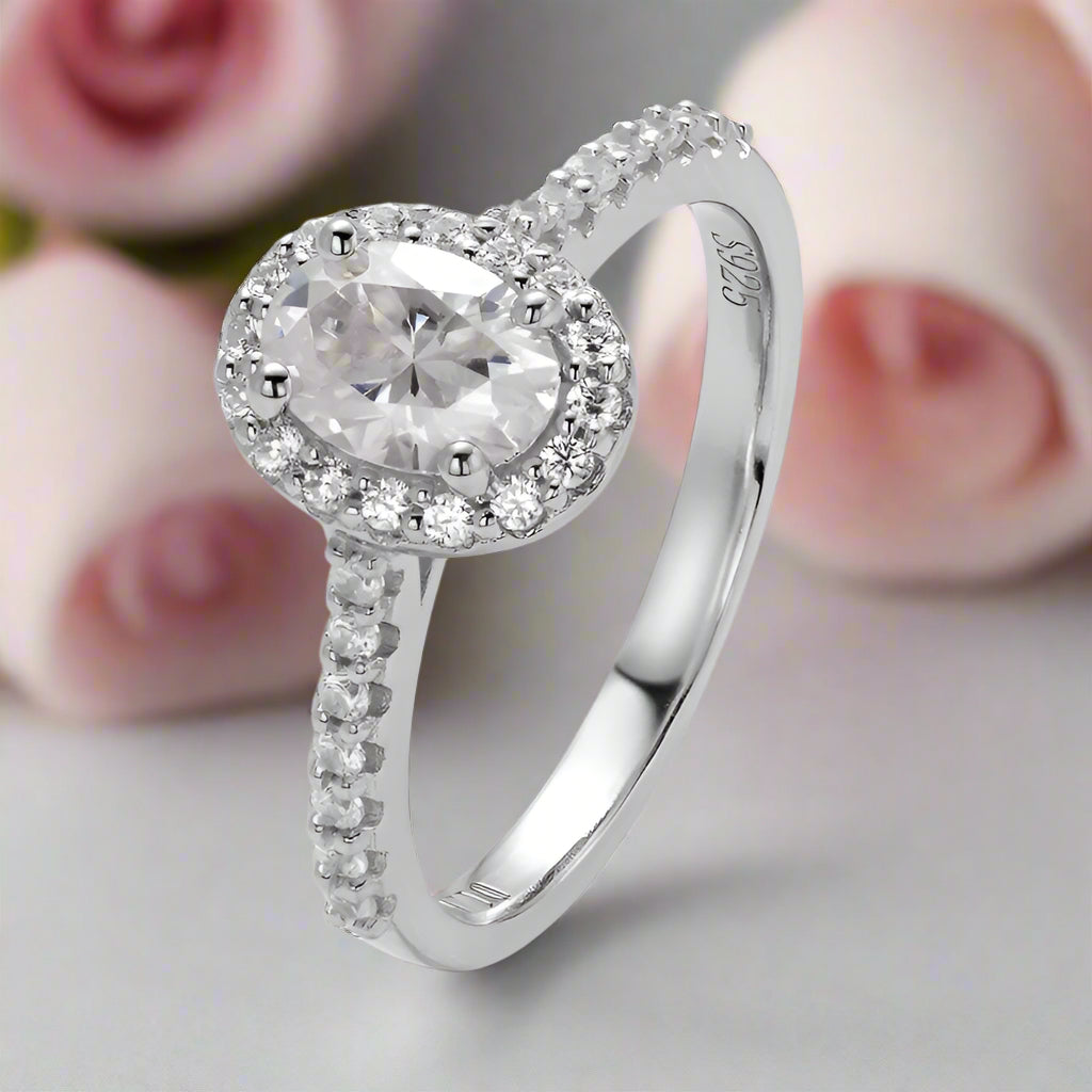 1ct 5*7mm Classic Oval Halo Diamond Engagement Ring-Black Diamonds New York