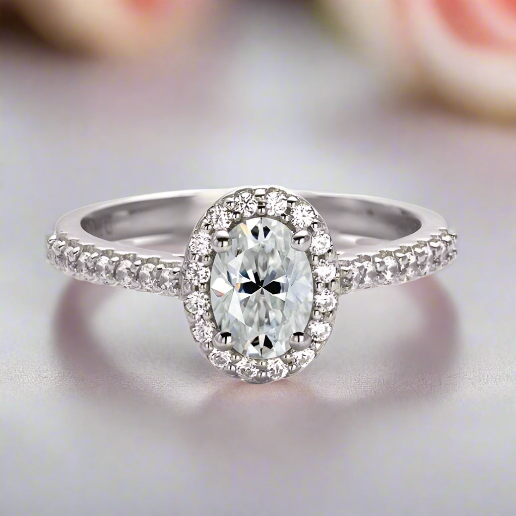 1ct 5*7mm Classic Oval Halo Diamond Engagement Ring-Black Diamonds New York