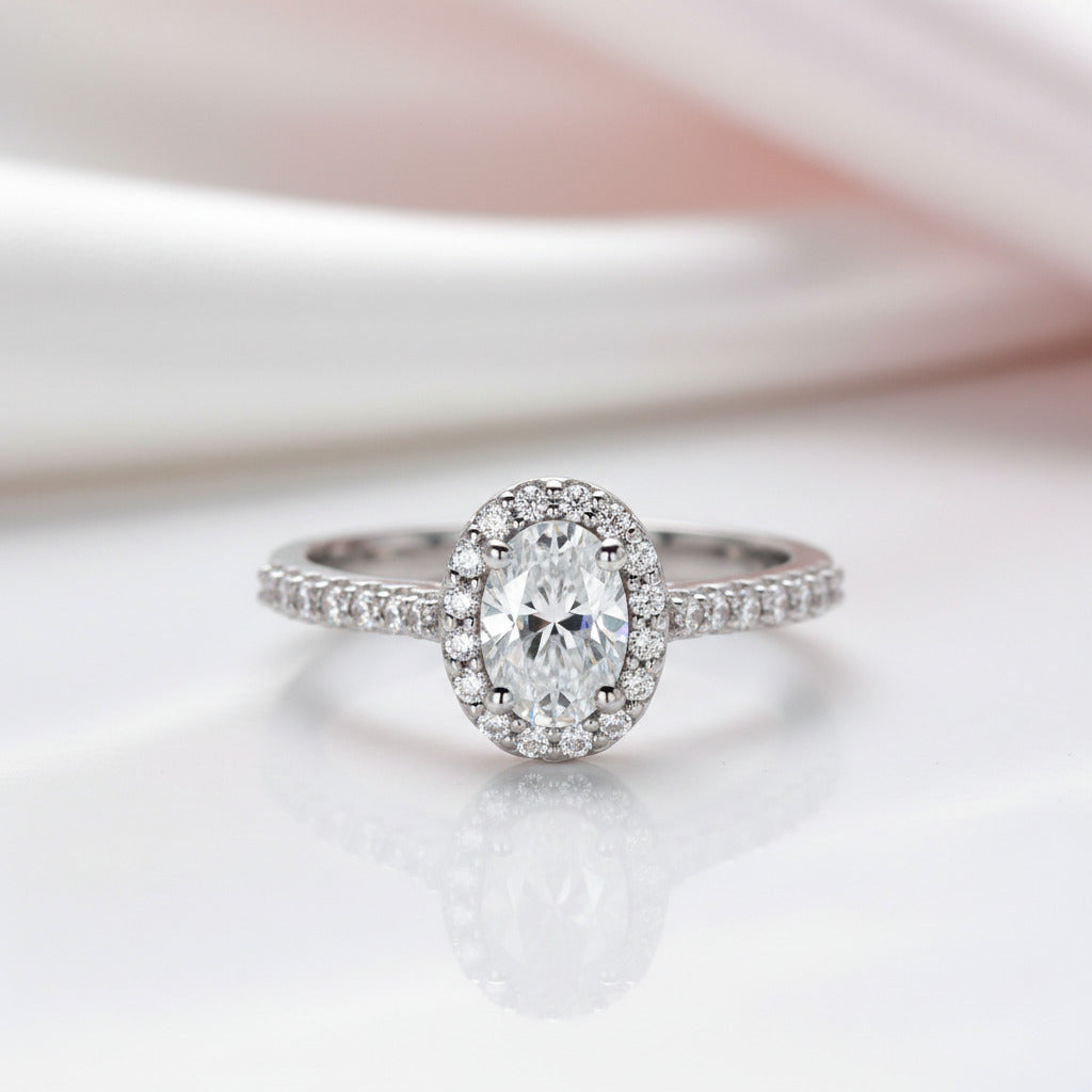 1ct 5*7mm Classic Oval Halo Diamond Option Engagement Ring-Black Diamonds New York