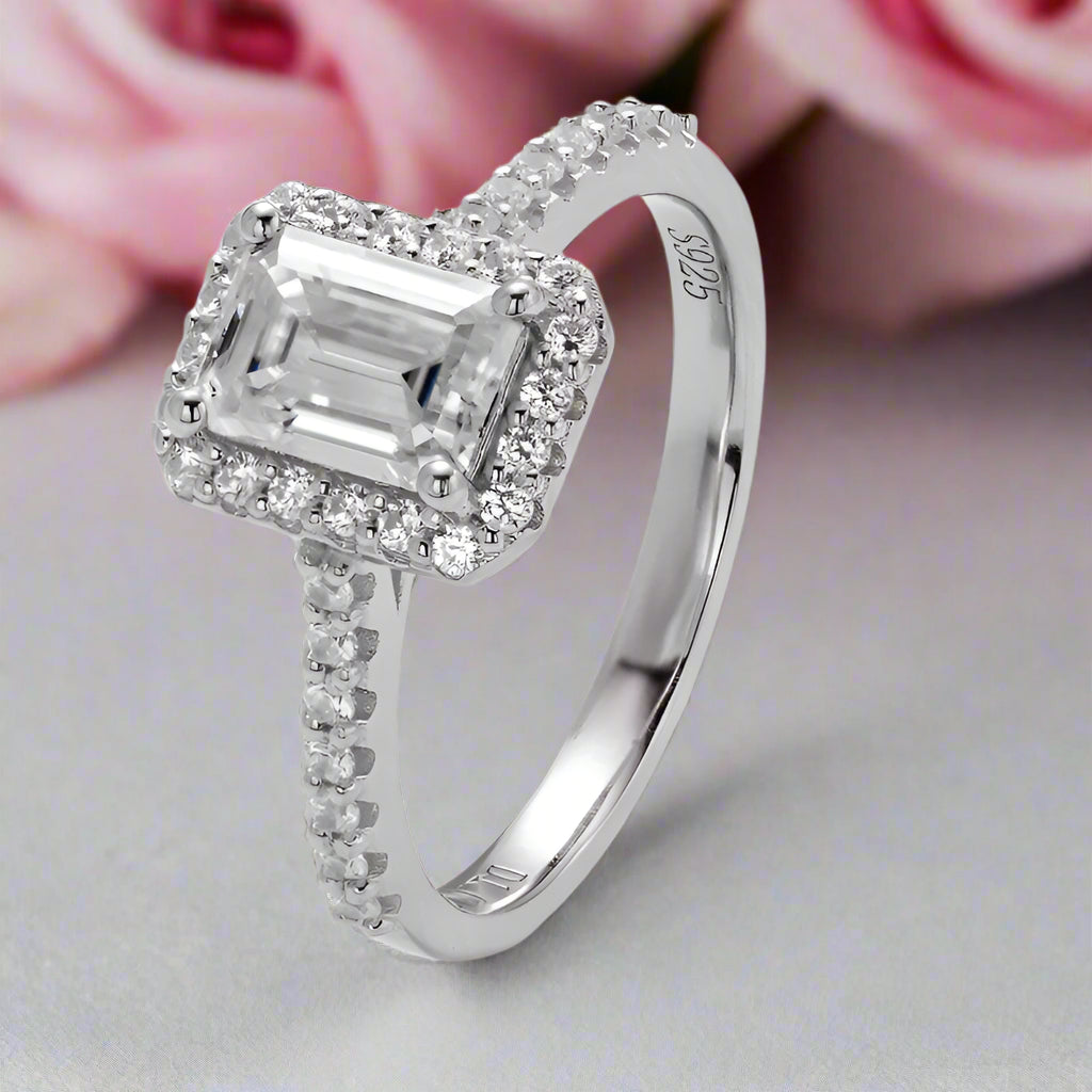 1ct Classic Emerald Cut Halo Diamond Engagement Ring-Black Diamonds New York