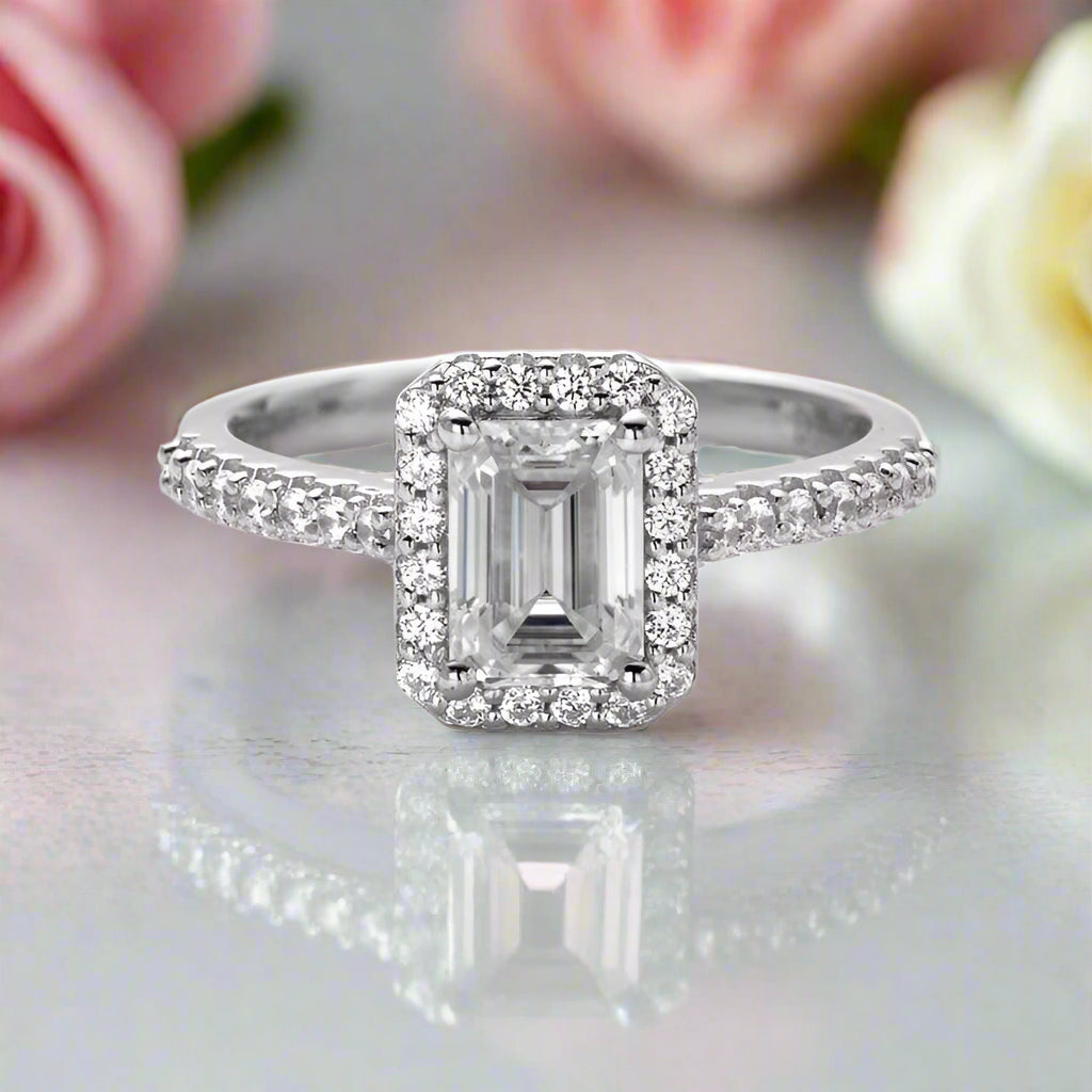 1ct Classic Emerald Cut Halo Diamond Engagement Ring-Black Diamonds New York
