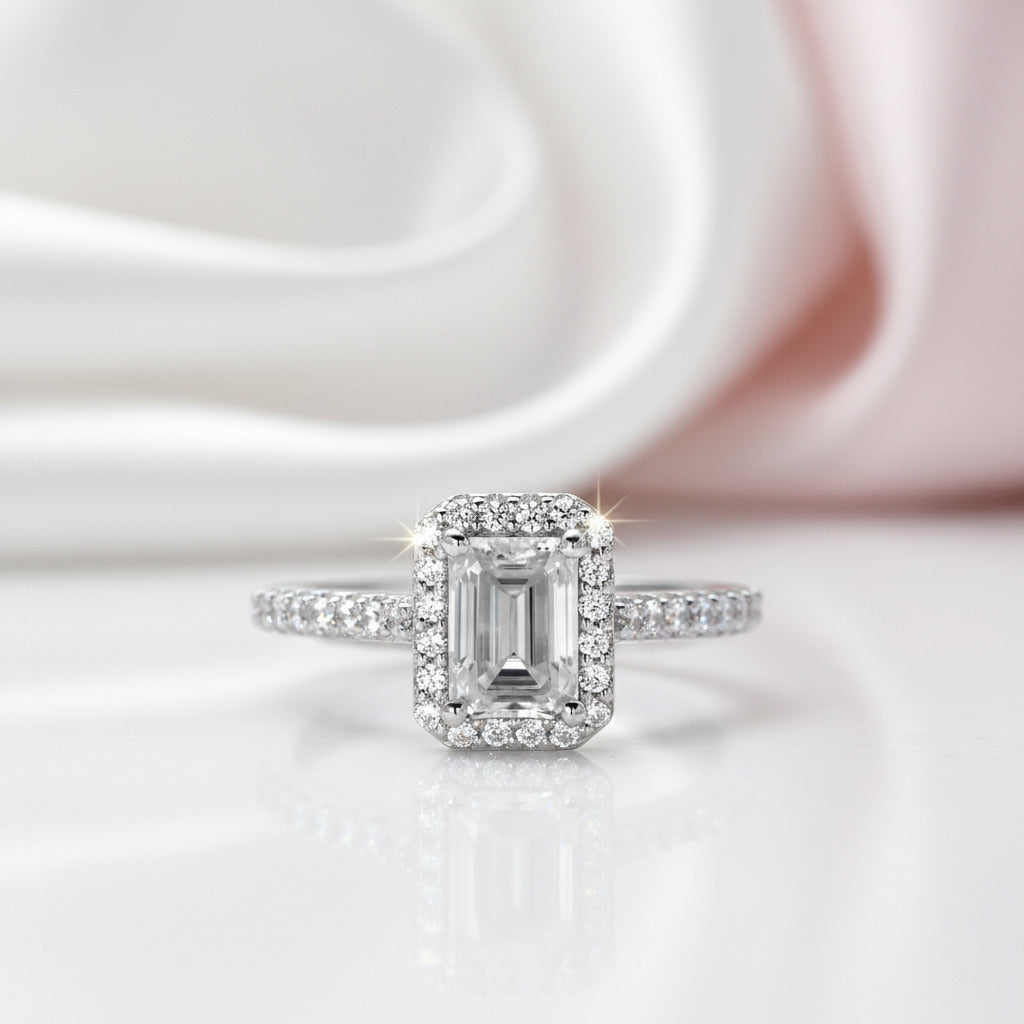 1ct Classic Emerald Cut Halo Diamond Option Engagement Ring-Black Diamonds New York