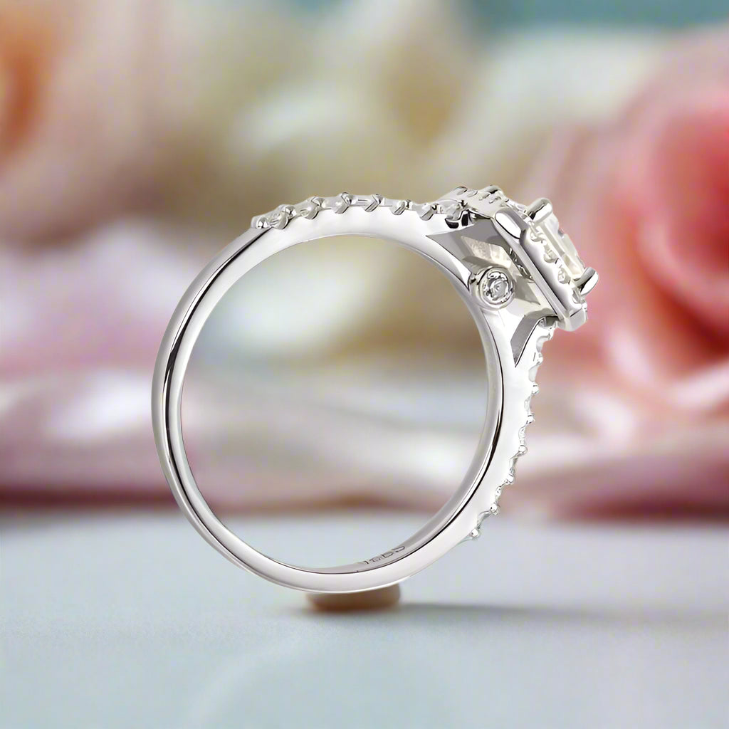 1ct Classic Emerald Cut Halo Diamond Engagement Ring-Black Diamonds New York