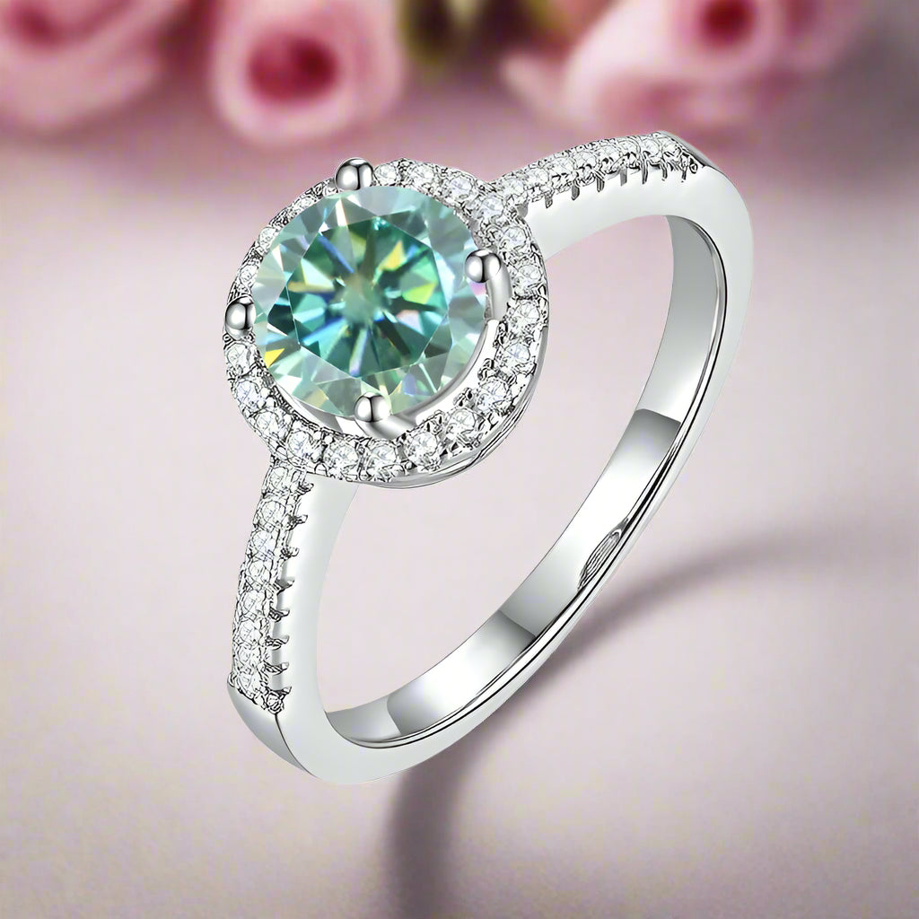 1ct Classic Round Halo Green Diamond Twinkle Ring-Black Diamonds New York