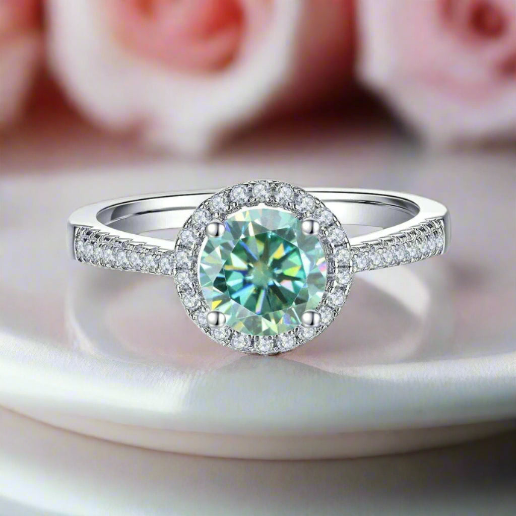 1ct Classic Round Halo Green Diamond Twinkle Ring-Black Diamonds New York