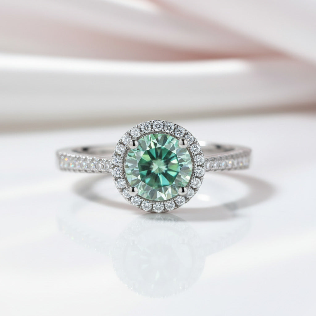 1ct Classic Round Halo Green Diamond Option Twinkle Ring-Black Diamonds New York