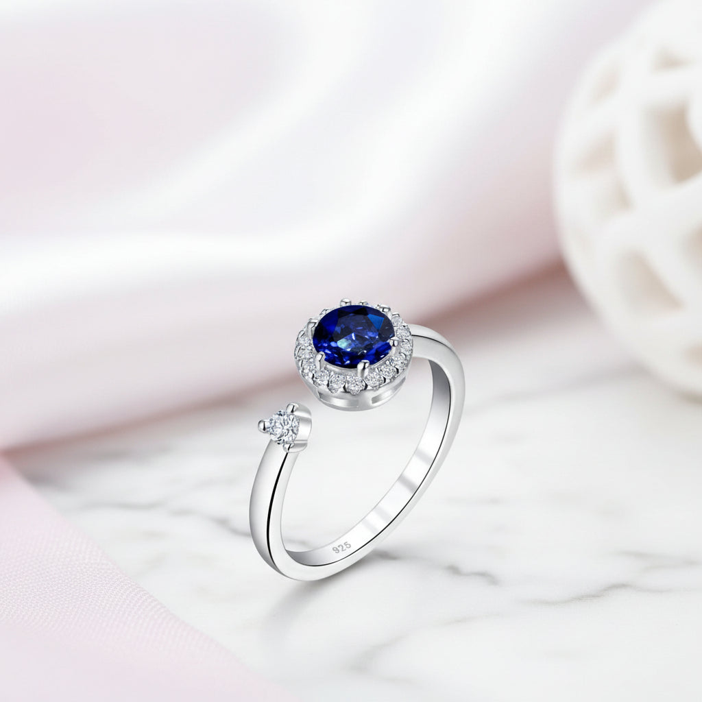 1ct Halo Round Cut Blue Diamond Option Engagement Ring-Black Diamonds New York