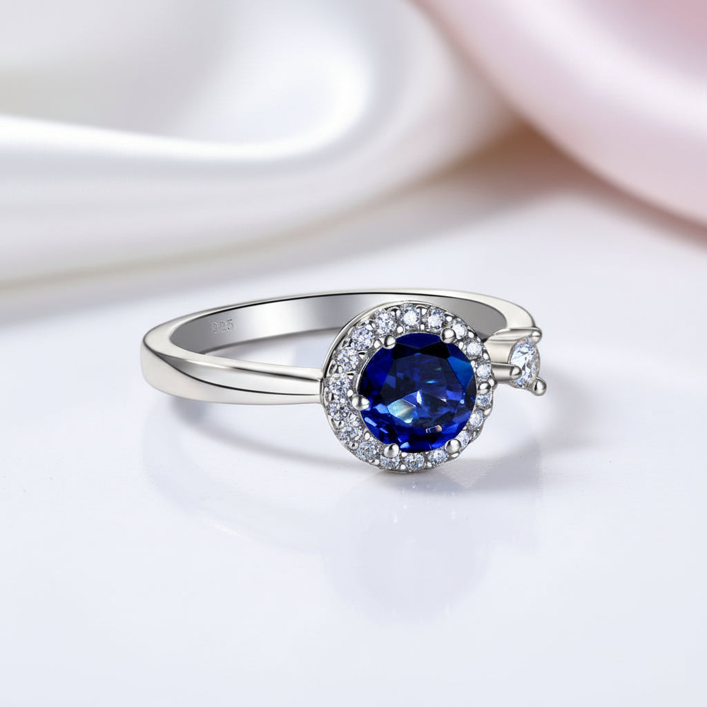 1ct Halo Round Cut Blue Diamond Option Engagement Ring-Black Diamonds New York