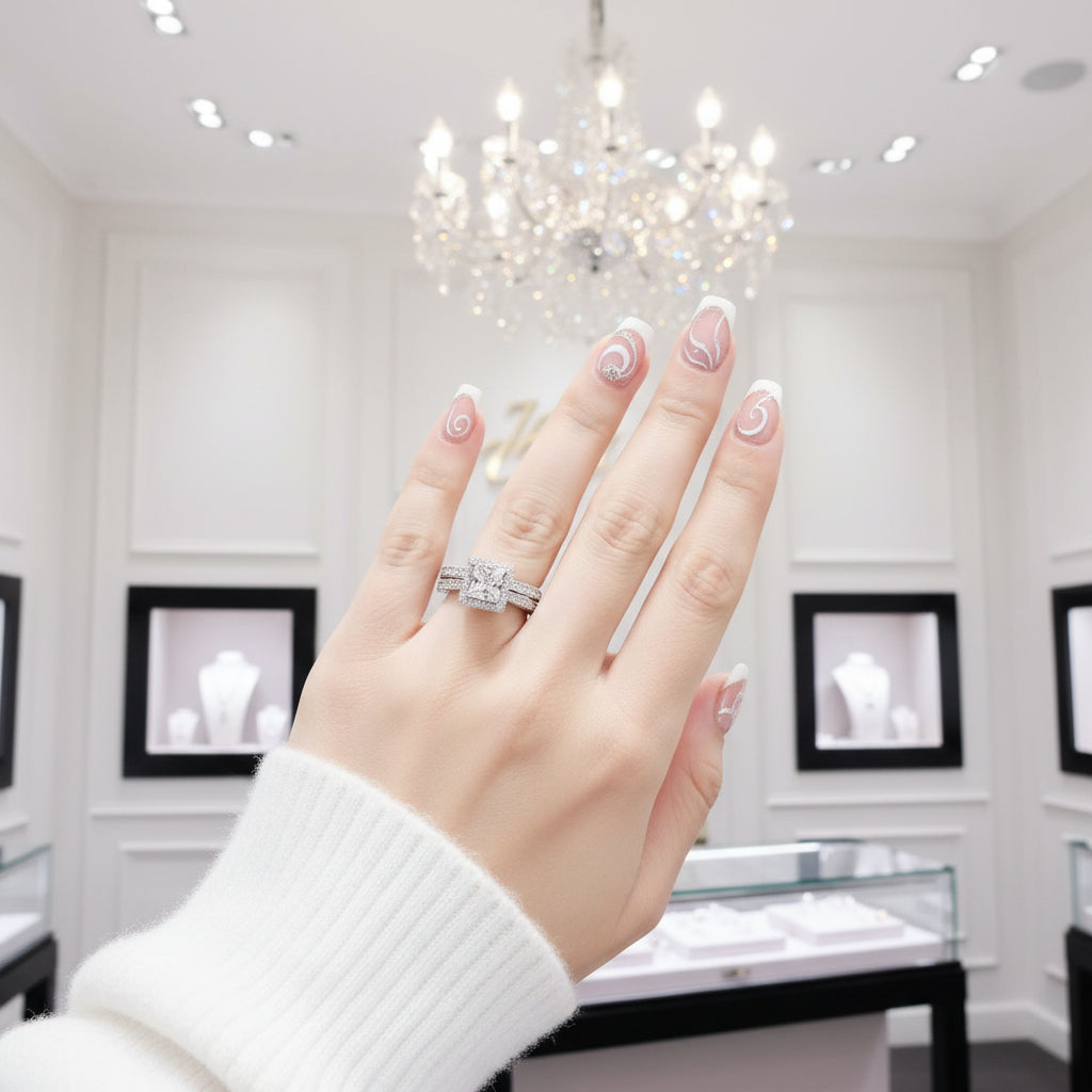 1ct Princess Cut Diamond Engagement Ring Set-Black Diamonds New York