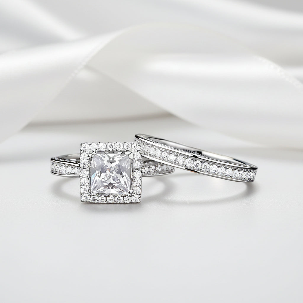 1ct Princess Cut Diamond Engagement Ring Set-Black Diamonds New York