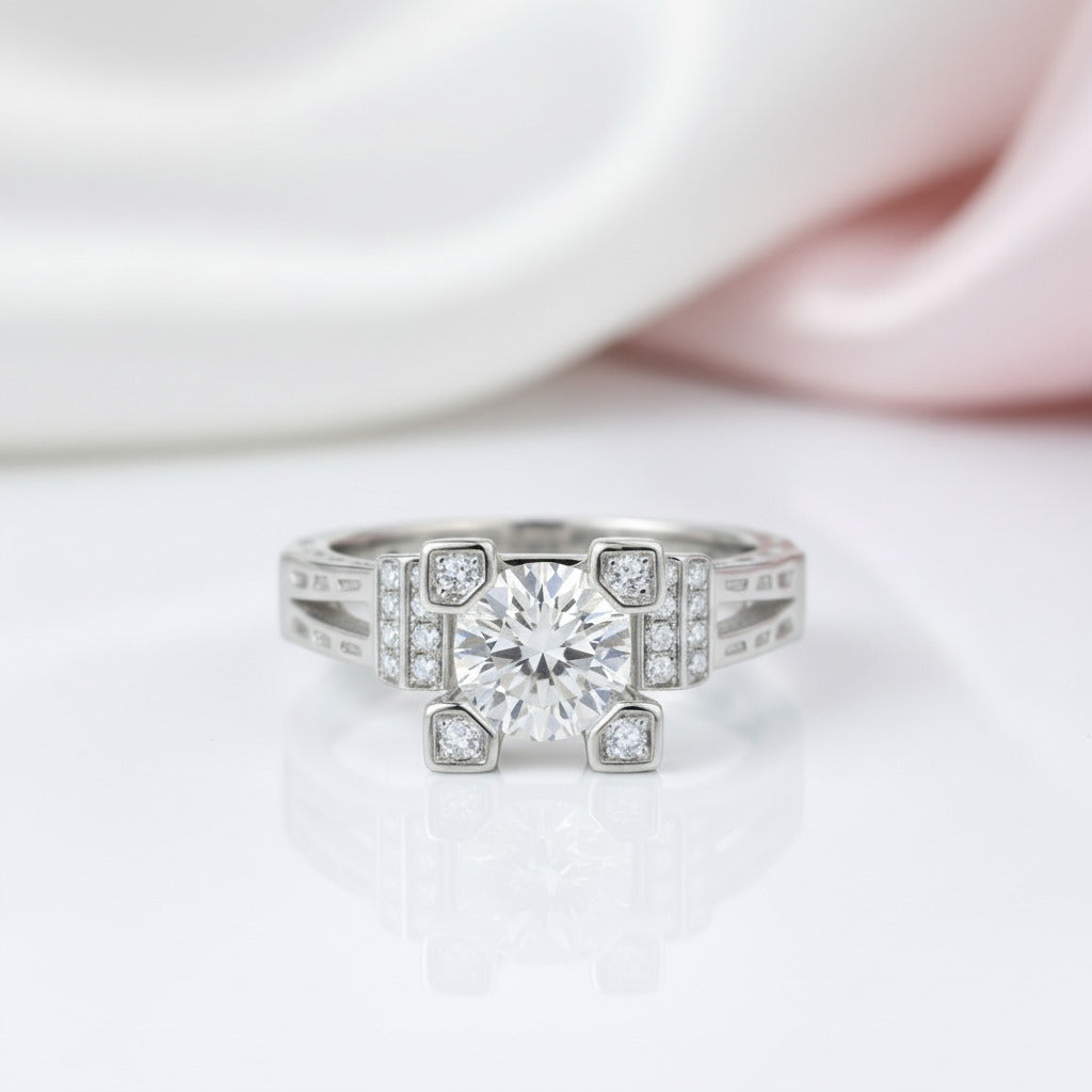 1ct Round & Baguette Diamond Option Engagement-Black Diamonds New York