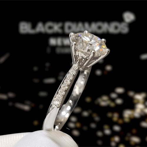 2 Carat 6 Claws 8mm Round Cut Moissanite Engagement Ring-Black Diamonds New York