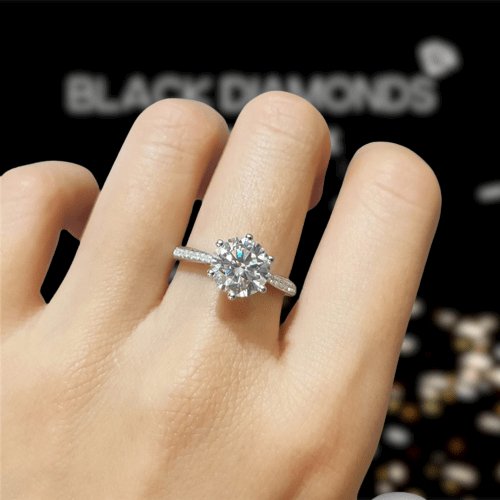 2 Carat 6 Claws 8mm Round Cut Diamond Engagement Ring-Black Diamonds New York