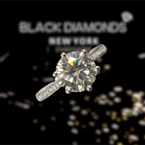 2 Carat 6 Claws 8mm Round Cut Moissanite Engagement Ring - Black Diamonds New York