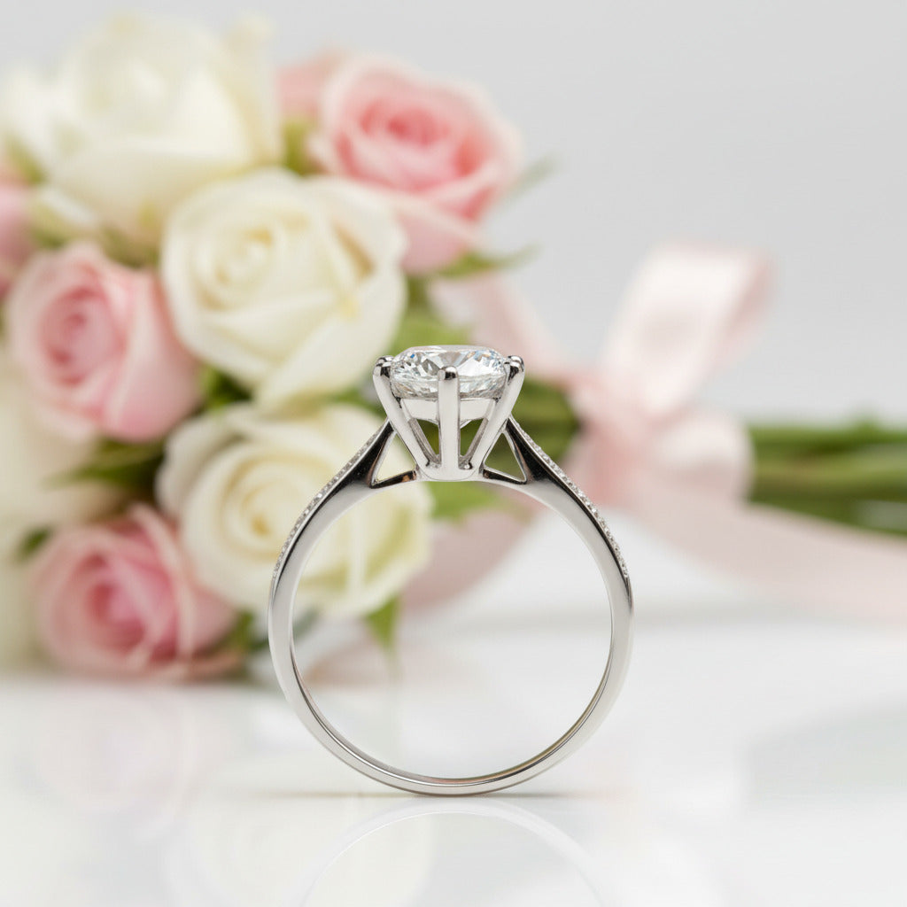 2.0 Ct 6 Claws Round Cut Diamond Option Engagement Ring-Black Diamonds New York