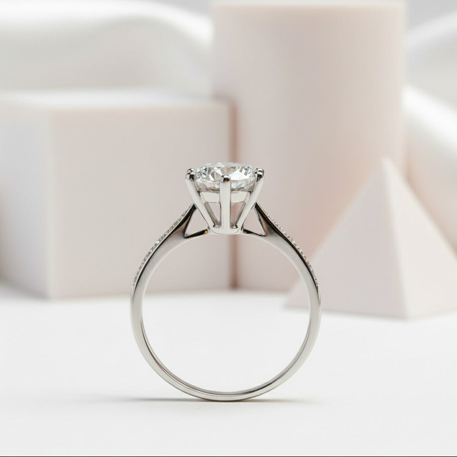 2.0 Ct 6 Claws Round Cut Diamond Engagement Ring-Black Diamonds New York