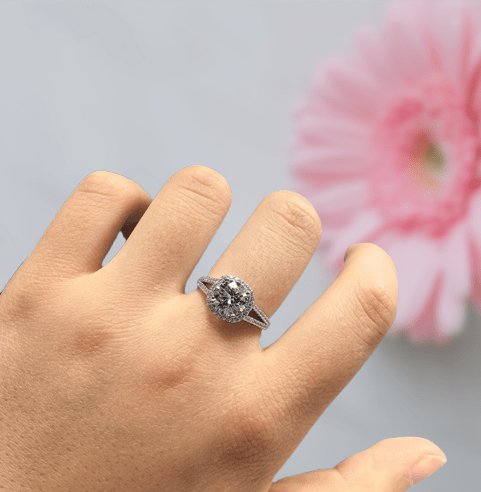 2 Carat 8mm Round Cut D Color Moissanite Split Shank Engagement Ring-Black Diamonds New York