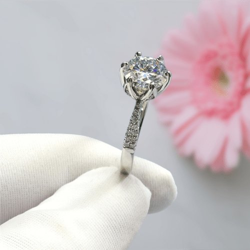 2 Carat 8mm Round Cut Moissanite Maple Leaf Shape Engagement Ring - Black Diamonds New York