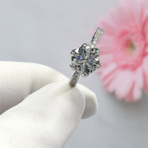 2 Carat 8mm Round Cut Moissanite Maple Leaf Shape Engagement Ring - Black Diamonds New York