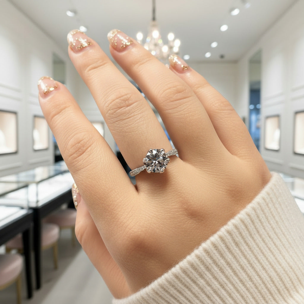 2.0 Ct Round Cut Diamond Option Maple Leaf Shape Engagement Ring-Black Diamonds New York