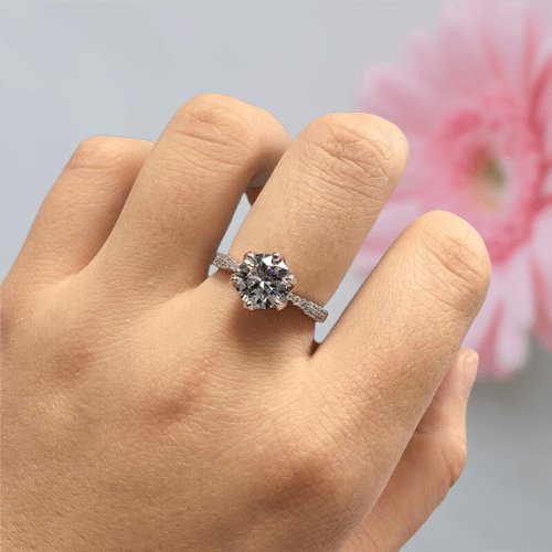 2 Carat 8mm Round Cut Diamond Maple Leaf Shape Engagement Ring-Black Diamonds New York