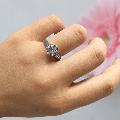 2 Carat 8mm Round Cut Moissanite Six-Claws Engagement Ring - Black Diamonds New York