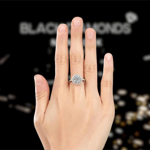 2 Carat Created Diamond Wedding Engagement Halo Ring-Black Diamonds New York