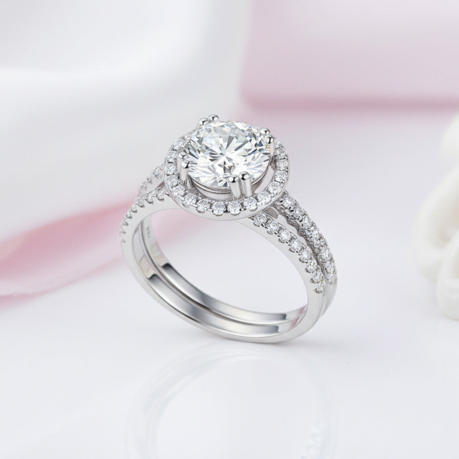 2.0 Ct Diamond Option Split Shank Halo Engagement Ring Set-Black Diamonds New York
