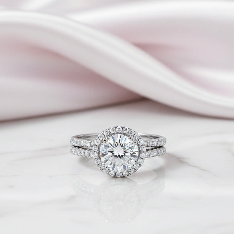 2.0 Ct Diamond Option Split Shank Halo Engagement Ring Set-Black Diamonds New York