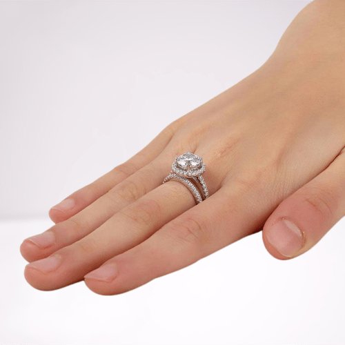 2 Carat Created Diamond Wedding Engagement Halo Ring Set-Black Diamonds New York