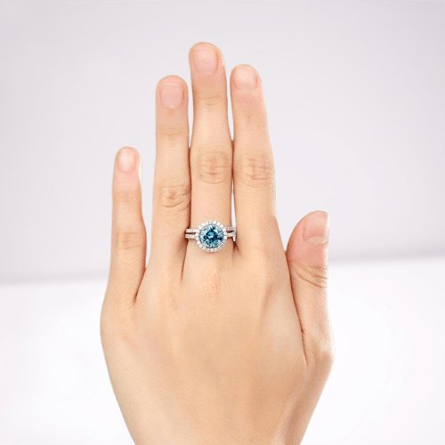2 Carat Created Diamond Wedding Engagement Halo Ring Set - Black Diamonds New York