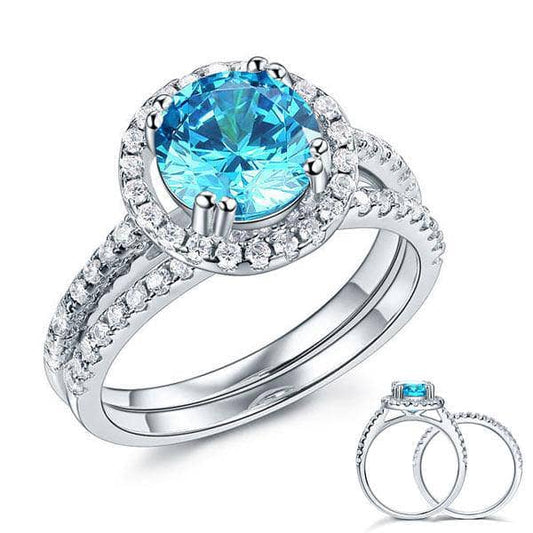 2 Carat Created Diamond Wedding Engagement Halo Ring Set