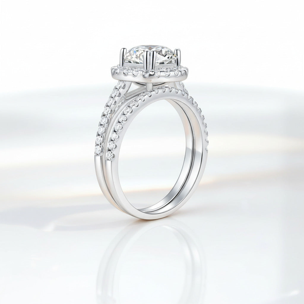 2.0 Ct Diamond Option Split Shank Halo Engagement Ring Set-Black Diamonds New York